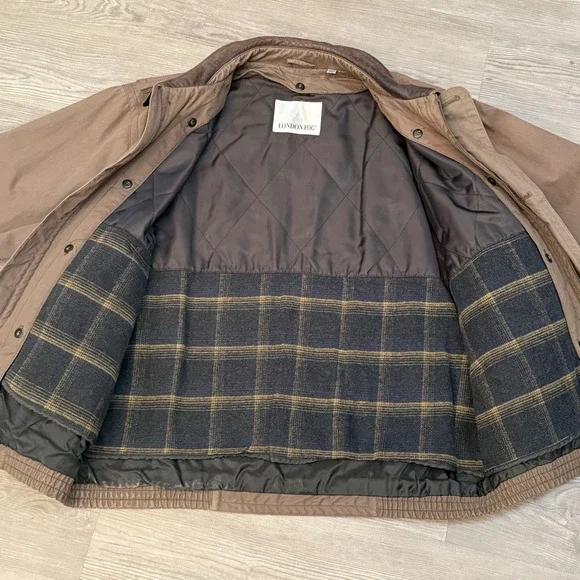Vintage London Fog Men XL Long Brown Chore Barn Work Coat Quilted Flannel Liner - Picture 9 of 15